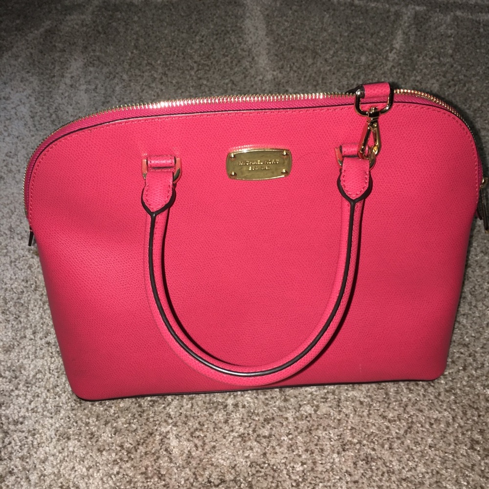 Michael Kors Leather Medium Satchel Bag Tote Coral